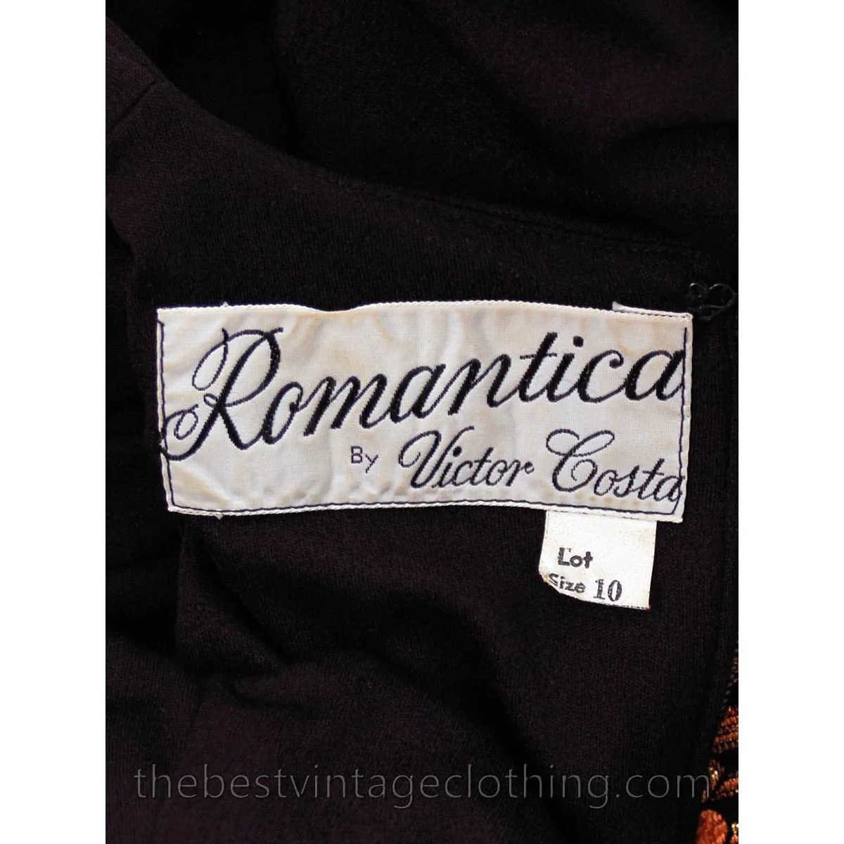 Vintage Victor Costa Romantica Black/ Metallic Gold  Border Print Cocktail Dress 1970S 36-28-Free