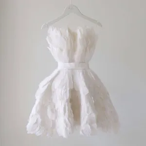 WHITE FEATHER SHORT PROM DRESS, GRADUATION HOMECOMING DRESSES    fg1312