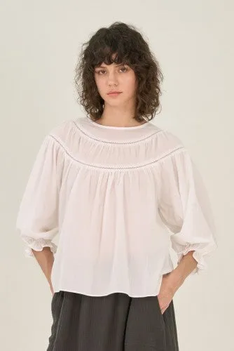 White Lace Yoke Trim Blouse