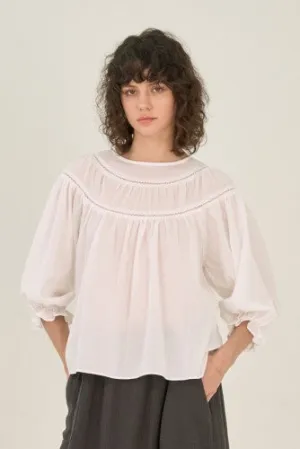 White Lace Yoke Trim Blouse