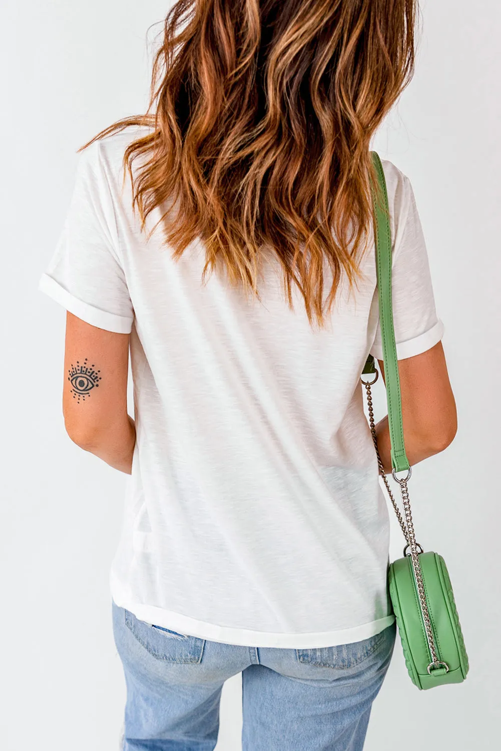 White Sequin mama Graphic Crewneck T Shirt