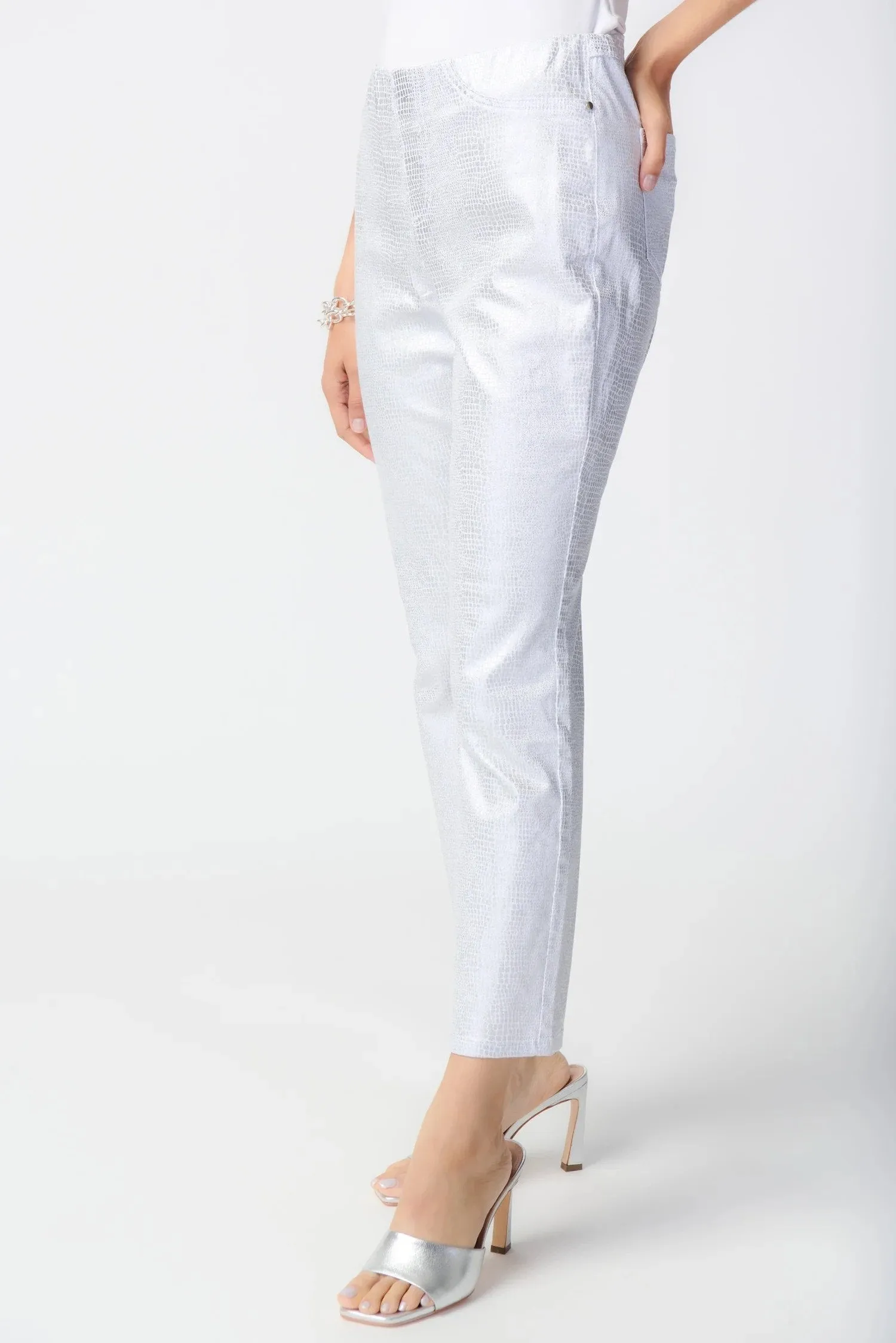 White/Silver Metallic Animal Print Pull-On Jeans Style 241932
