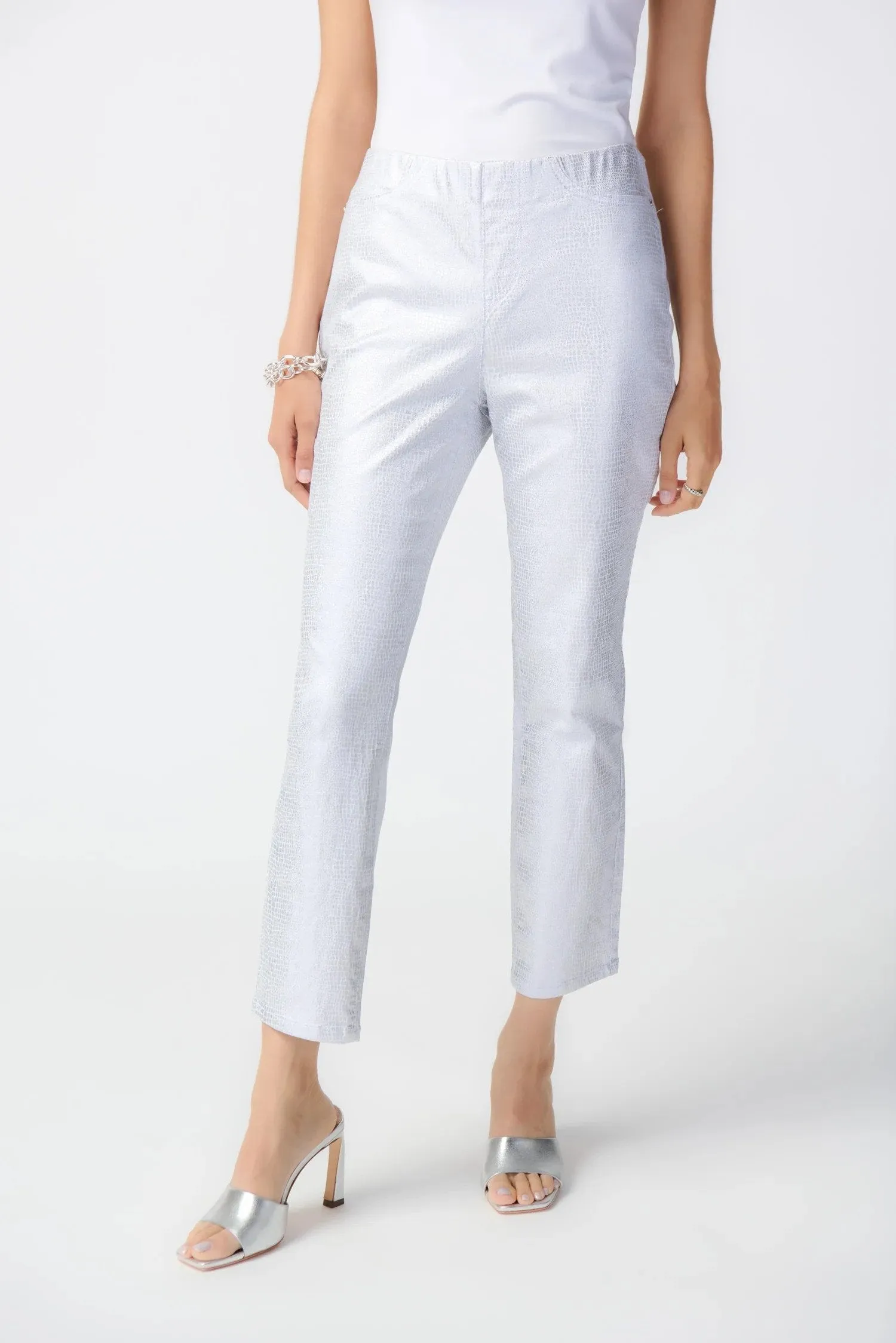 White/Silver Metallic Animal Print Pull-On Jeans Style 241932