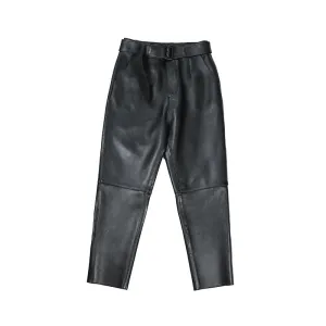 Women Cropped Leather Pants Slim Belt Pencil Pants Solid Leather Sheepskin Harem Pants Casual 2022 New TF4054