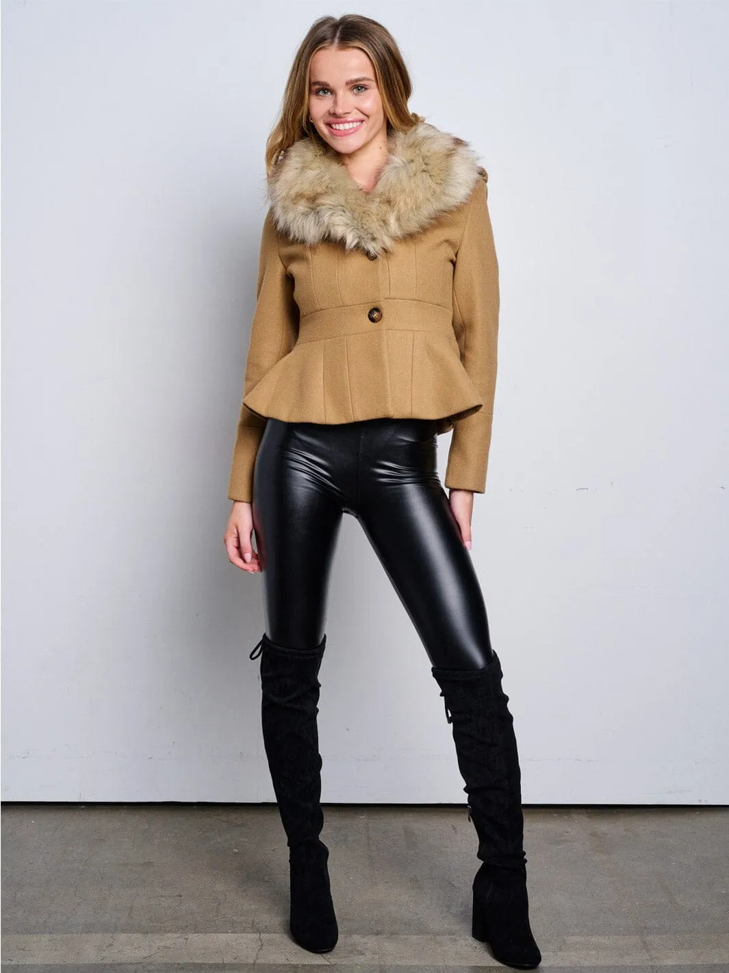 WOMEN'S LONG SLEEVE BUTTON CLOSURE REMOVABLE COLLAR JACKET