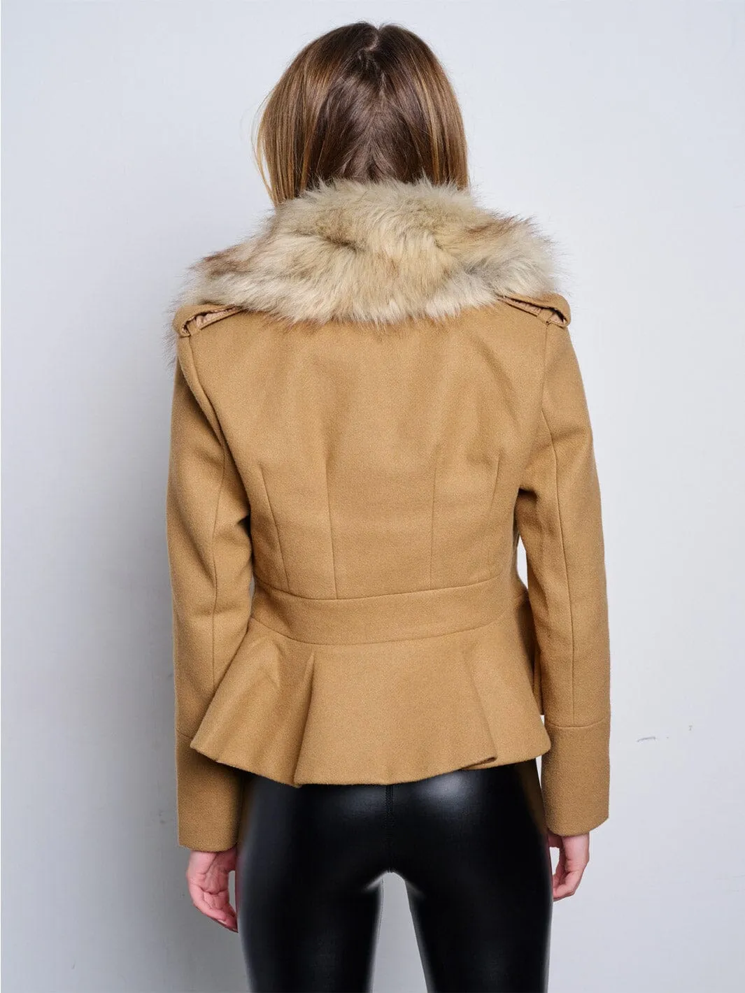 WOMEN'S LONG SLEEVE BUTTON CLOSURE REMOVABLE COLLAR JACKET