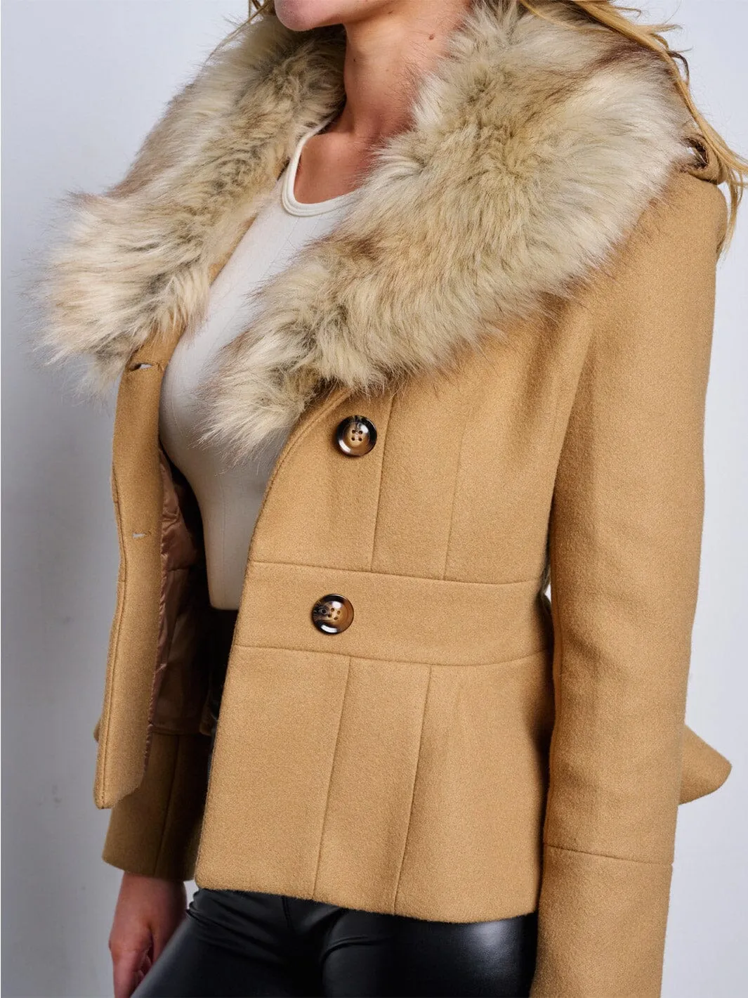 WOMEN'S LONG SLEEVE BUTTON CLOSURE REMOVABLE COLLAR JACKET