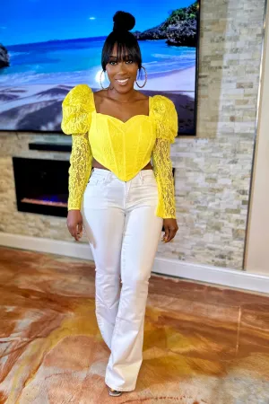 YELLOW LACE CORSET BLOUSE
