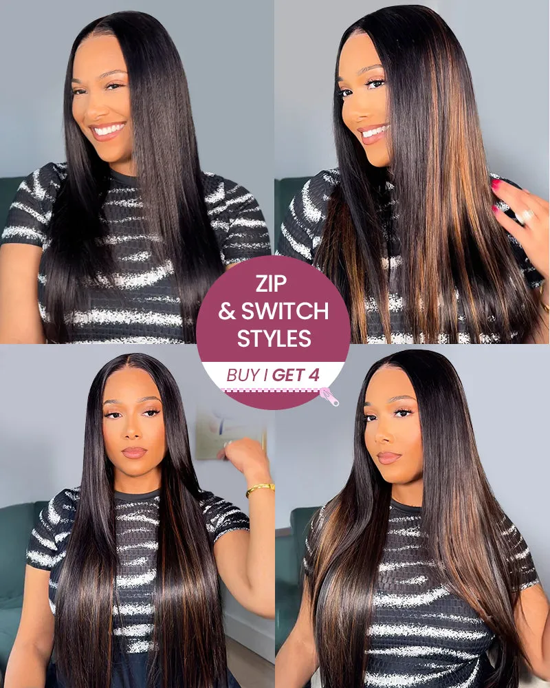 ZIP&Mix-All Wigs | Straight Natural Black Glueless 6x5 Pre-Cut Lace Wig With Optional Replaceable Tops