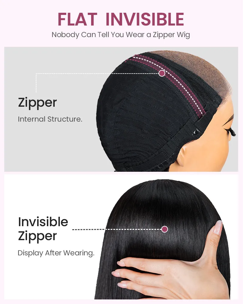 ZIP&Mix-All Wigs | Straight Natural Black Glueless 6x5 Pre-Cut Lace Wig With Optional Replaceable Tops
