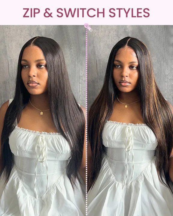 ZIP&Mix-All Wigs | Straight Natural Black Glueless 6x5 Pre-Cut Lace Wig With Optional Replaceable Tops