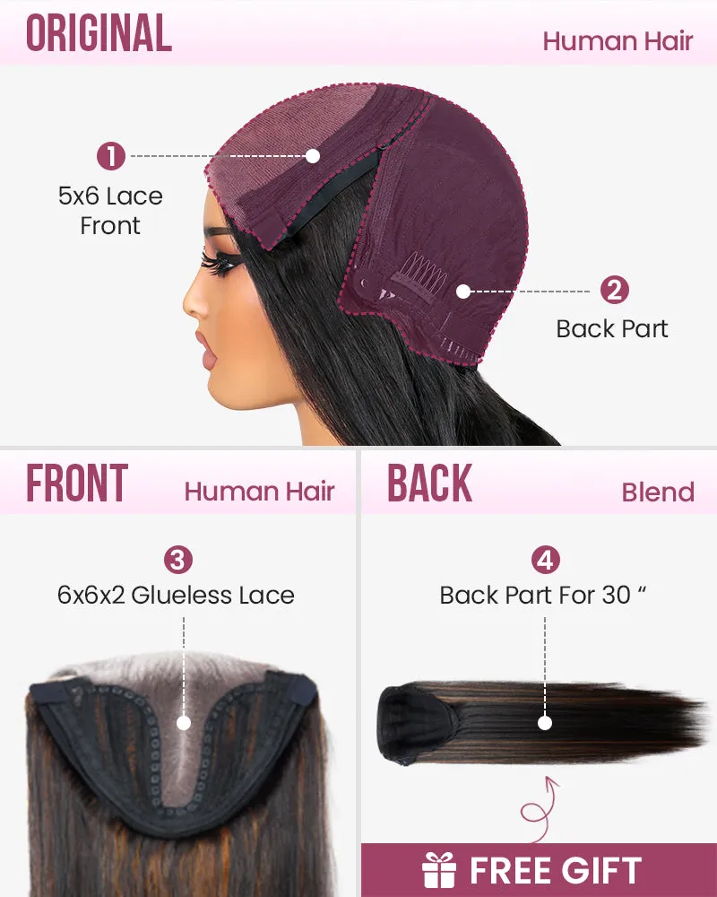 ZIP&Mix-All Wigs | Straight Natural Black Glueless 6x5 Pre-Cut Lace Wig With Optional Replaceable Tops